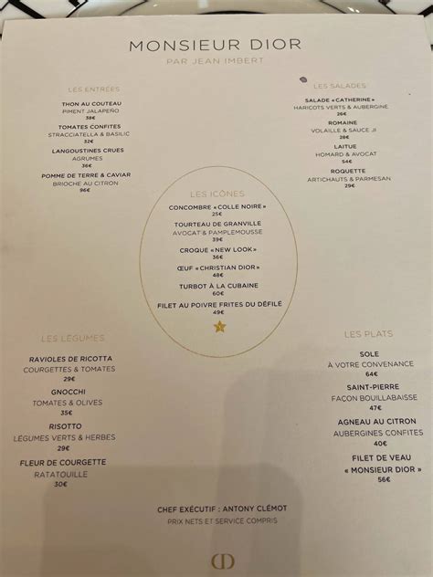 dior resturant|Dior restaurant menu.